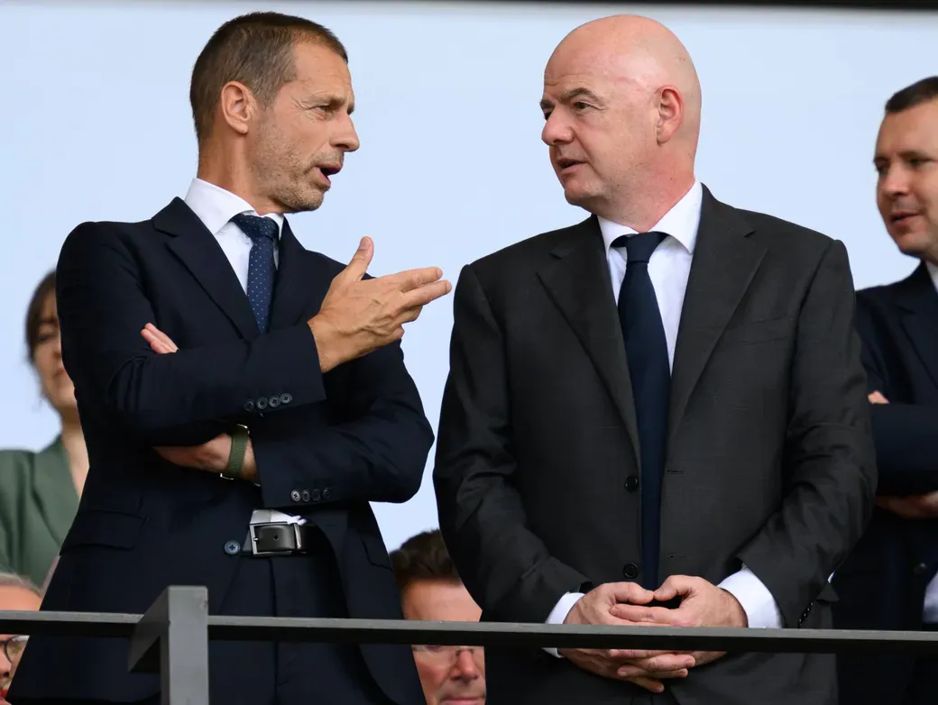 Uefa-Präsident Aleksander Čeferin und Fifa-Boss Gianni Infantino, 2024 in Berlin: Vertrauen verloren